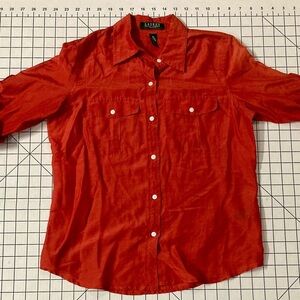 Lauren Ralph Lauren Women’s Petite Small Red Button Down Blouse